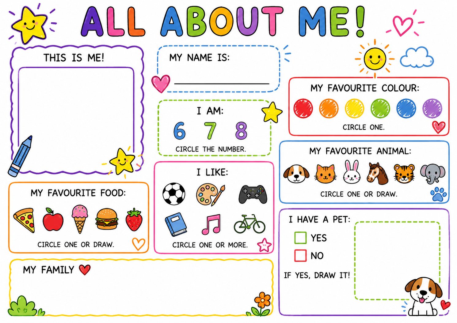 Preview of the free All About Me ESL worksheet for ages 6 to 8