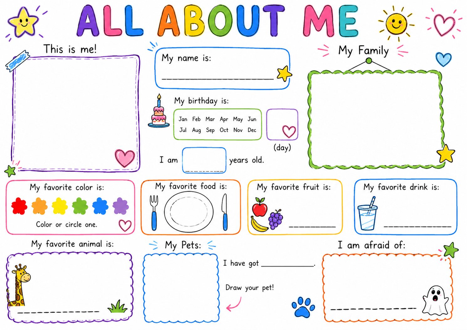 Preview of the free All About Me ESL worksheet for ages 8 to 10