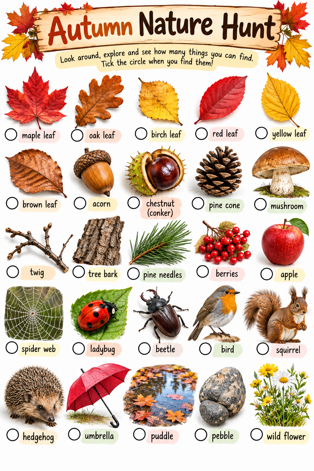 Autumn Nature Hunt worksheet