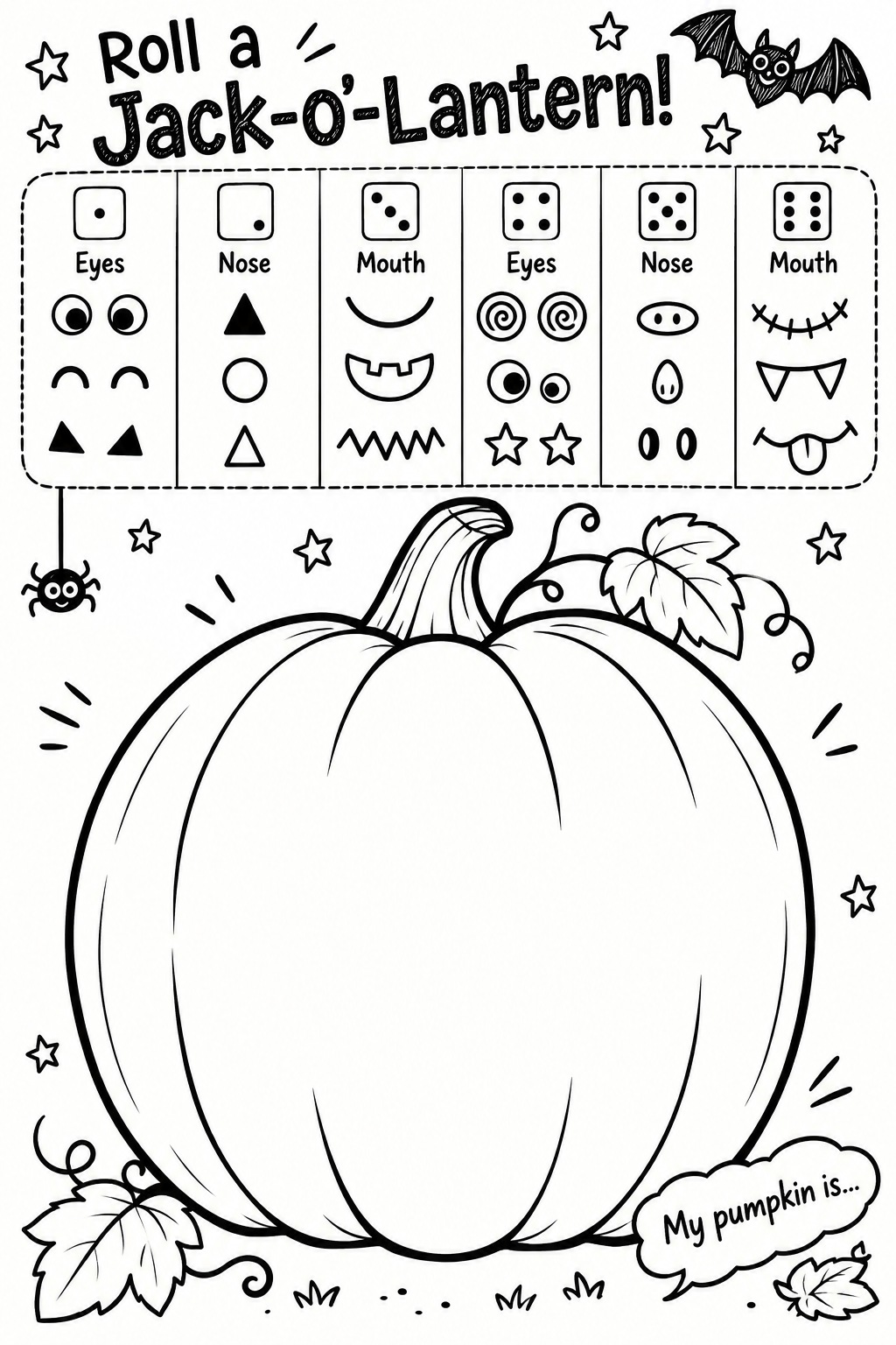 Roll a Jack-o'-Lantern worksheet 1 preview