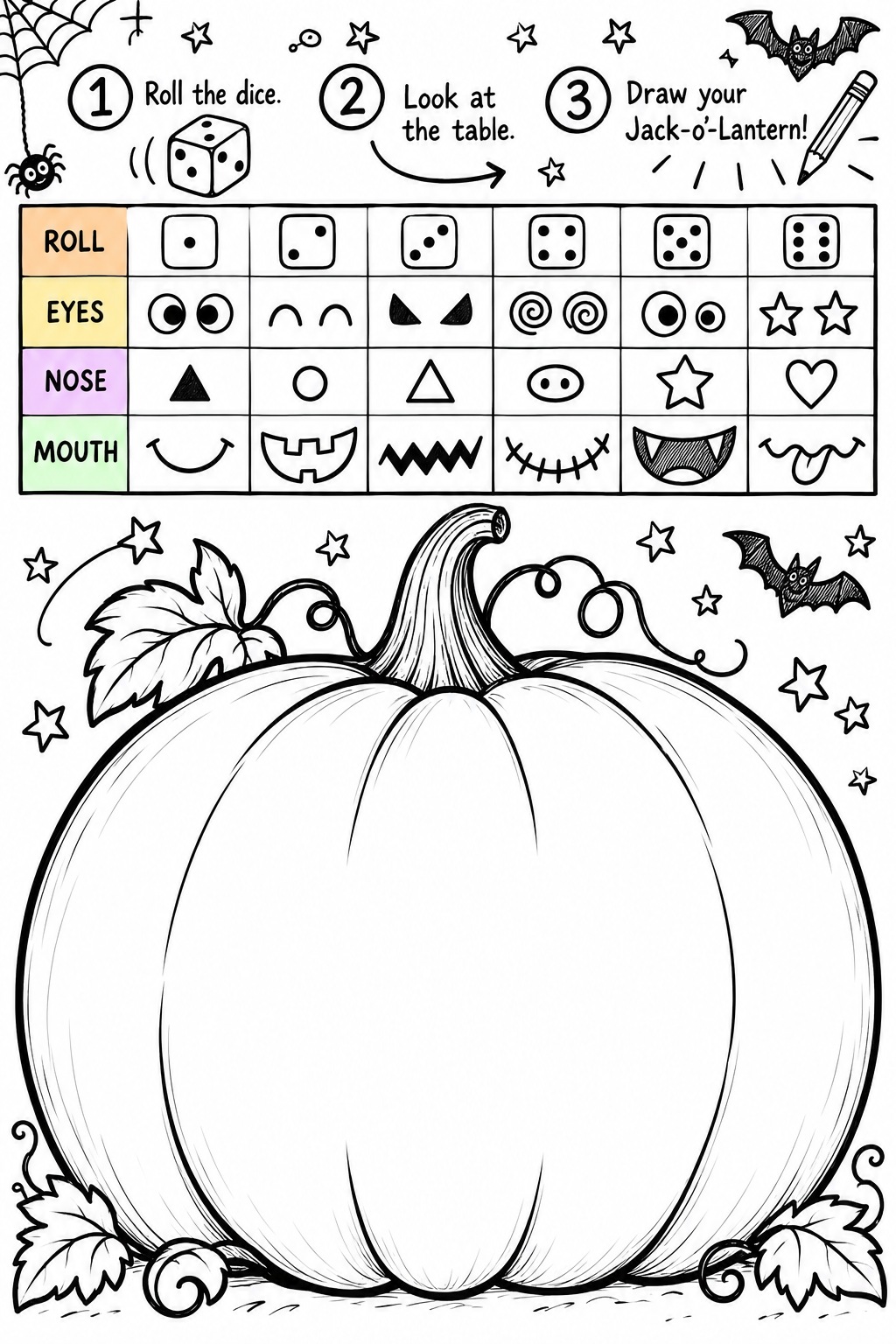 Roll a Jack-o'-Lantern worksheet 2 preview
