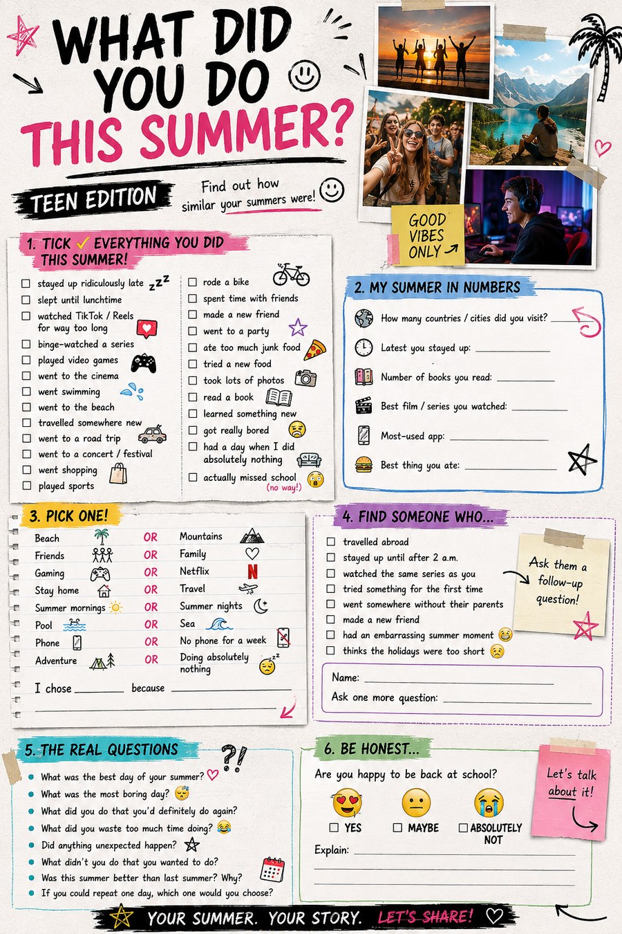 Free What Did You Do This Summer Teen Edition ESL worksheet