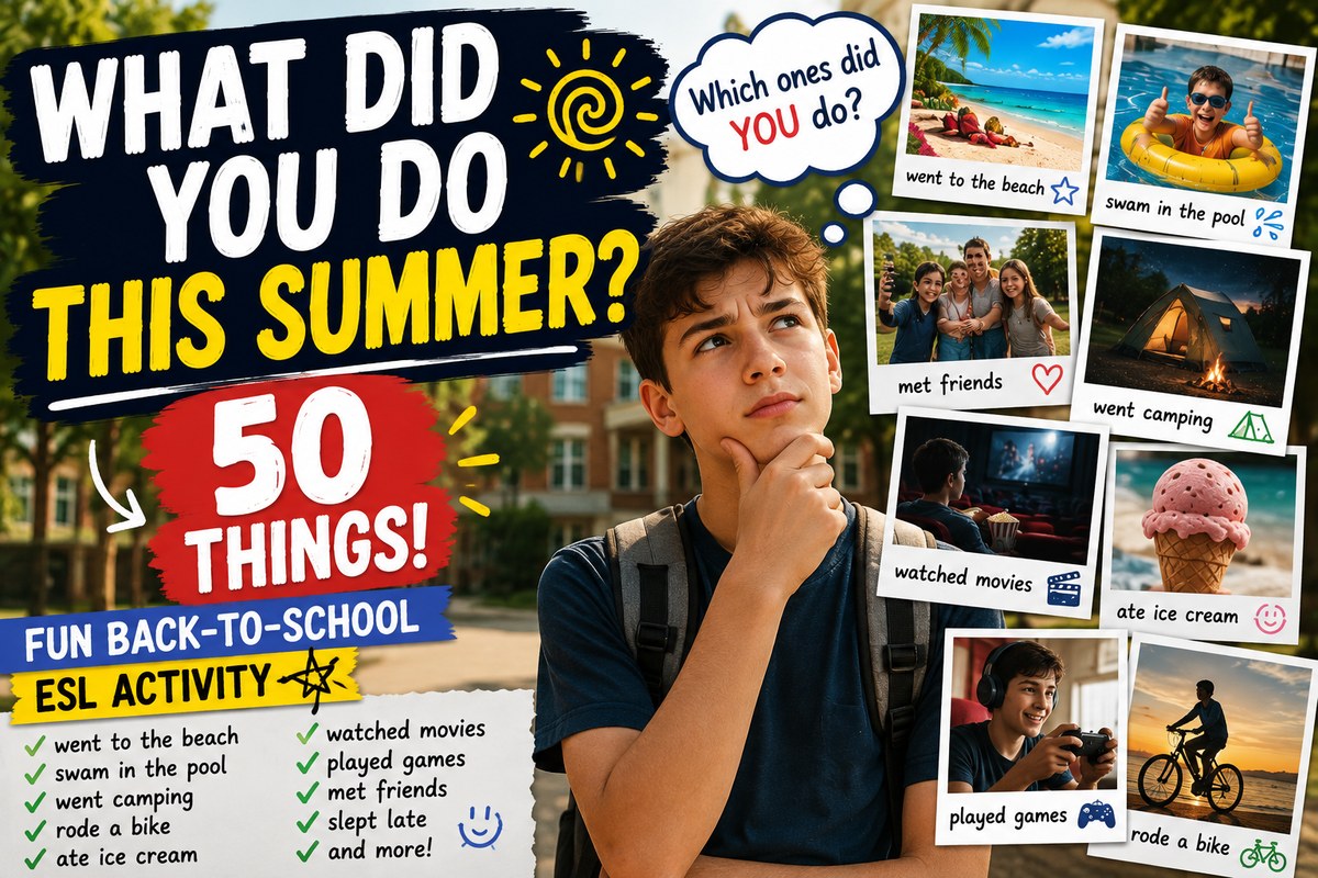 FREEBIE! What Did You Do This Summer? 50 Past Simple Prompts + 2 ESL Worksheets
