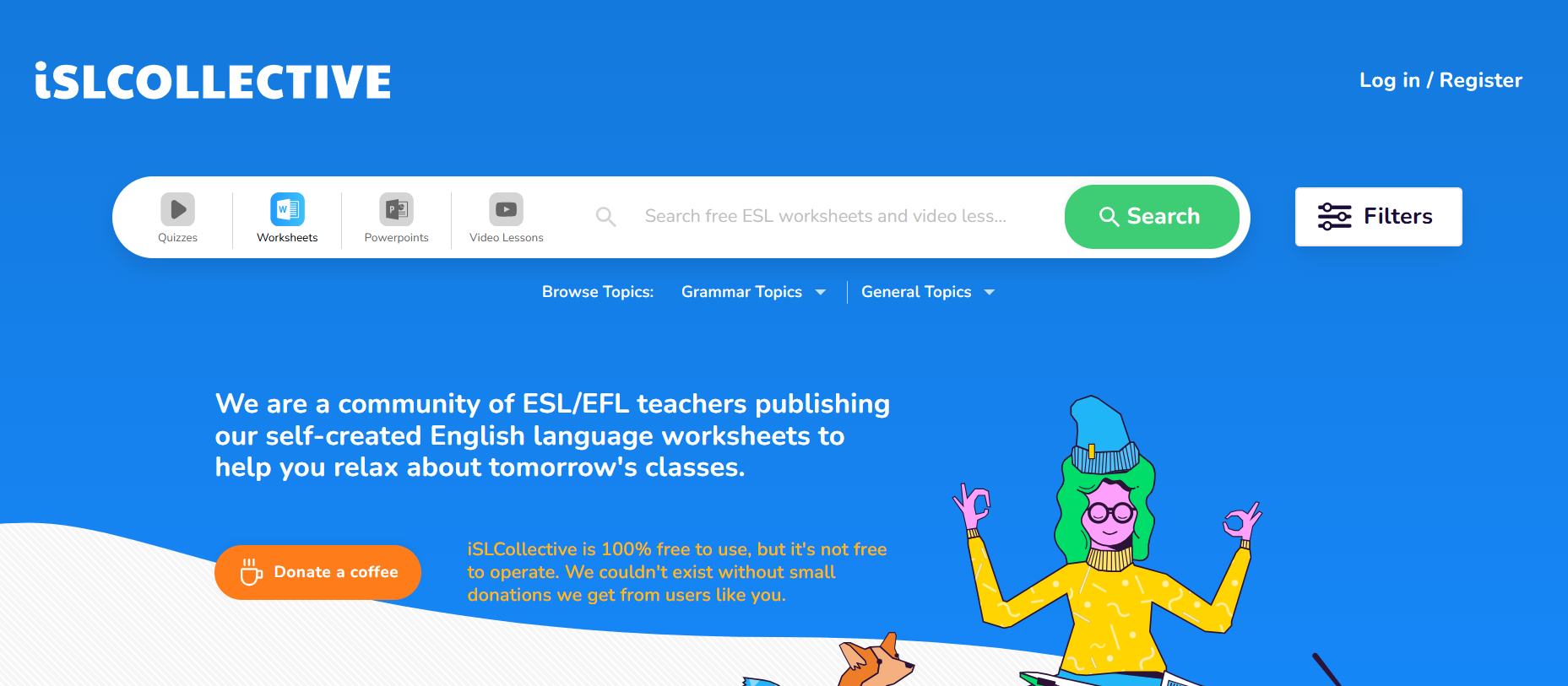 ISL Collective homepage for ESL worksheets and video lessons
