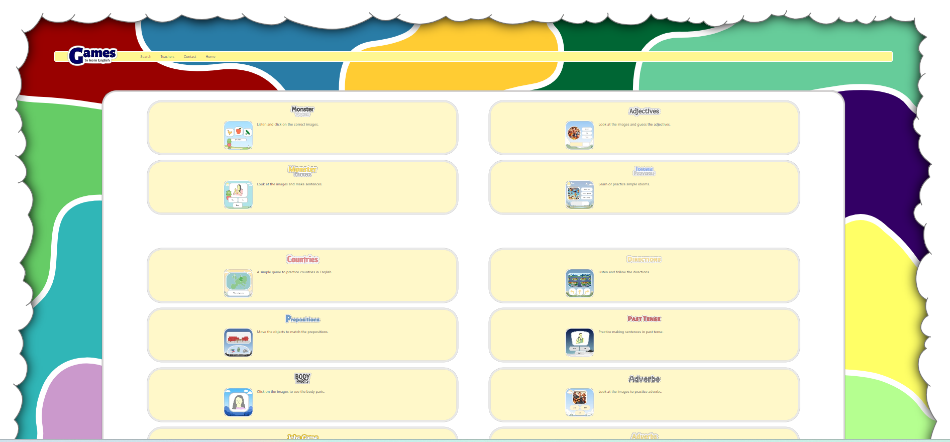 Games to Learn English vocabulary games covering animals, food and jobs